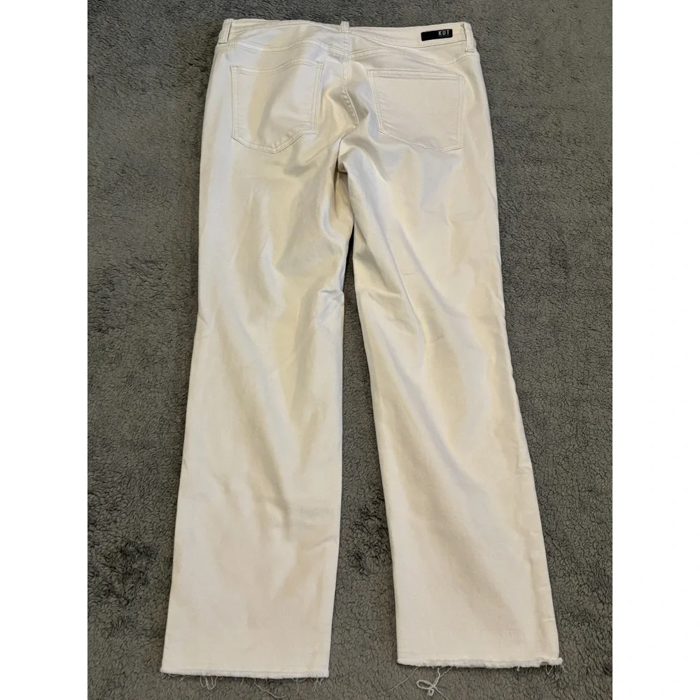 KUT From The Kloth Jeans Womens 10L Long White Denim Distressed Raw Hem Straight